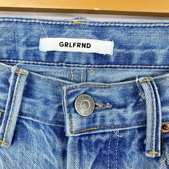 GRLFRND Jeans Denim Blue Karolina Domenico High Rise Tapered Button Fly Size 25 - Picture 4 of 7